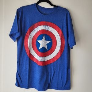 Disney Store Captain Marvel blue short sleeve graffic worn out design Sz M